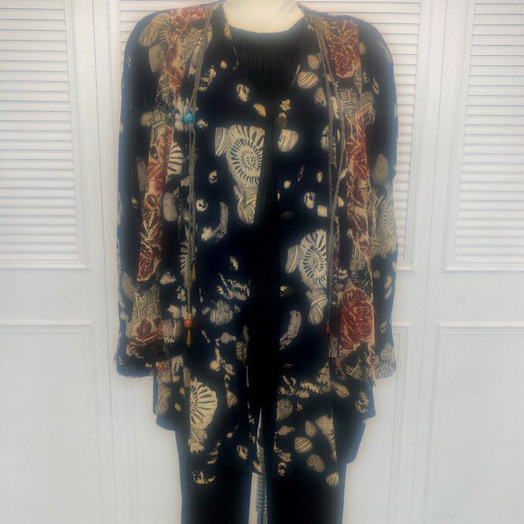 Vintage 90s Nautilus Black and Rust Carole Little Jacket Size L beaded tassels - Picture 1 of 8